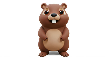 Naklejka premium Cute cartoon groundhog character isolated on white background, 3D clay style