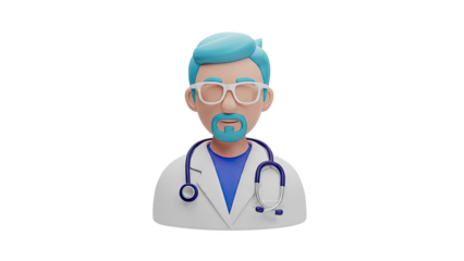 3D Cartoon Doctor with Blue Hair and Stethoscope