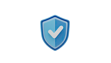 3D Blue shield with checkmark icon on transparent background