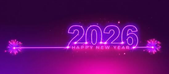 Glowing 2026 Numerals: Futuristic Purple Neon Lights & Particle Effects for Celebration & Digital Concepts