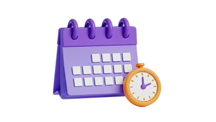 3D Calendar and Stopwatch Icon on transparent background