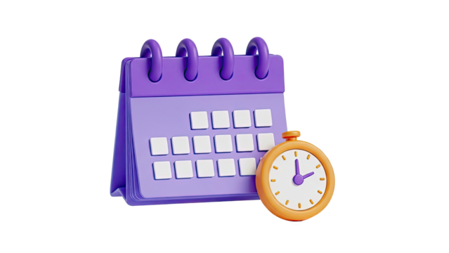 3D Calendar and Stopwatch Icon on transparent background - Powered by Adobe
