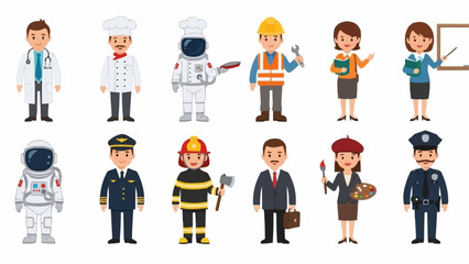 Diverse Group of Professionals in Uniforms and Work Attire.
