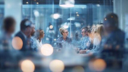 Obraz premium Blurred Business Meeting Through Glass