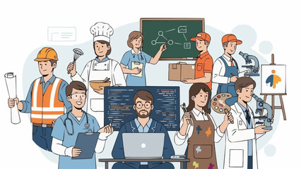 Diverse Group of Professionals in Various Occupations and Industries.