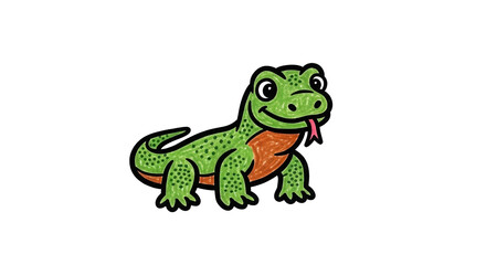 Obraz premium Cute Green Lizard Cartoon Illustration with Tongue Out.