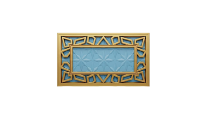 3D Geometric Golden Frame with Blue Embossed Texture on transparent background