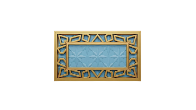3D Geometric Golden Frame with Blue Embossed Texture on transparent background - Powered by Adobe