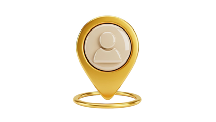 3D Golden person location pin icon on transparent background