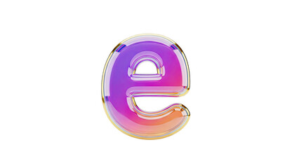 3D Lowercase e letter with gradient and gold outline on transparent background
