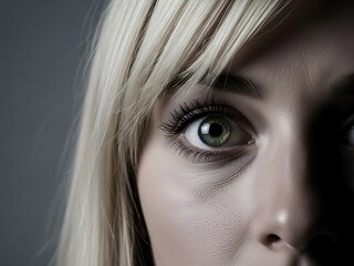 Fototapeta premium Half Face Portrait of Blonde Woman with Intense Gaze. Generative Ai