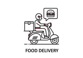 Food delivery scooter rider burger isolated on white background