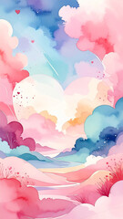 ハートがふわふわと浮かぶ不思議な気持ちの風景　パステルカラーの背景素材