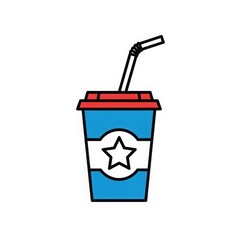 Classic american soda cup with red lid and straw featuring a white star emblem