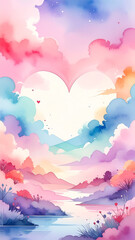 ハートがふわふわと浮かぶ不思議な気持ちの風景　パステルカラーの背景素材