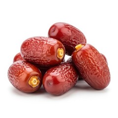 A pile of fresh ripe red dates on a white background