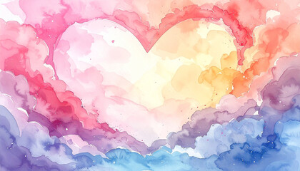 ハートがふわふわと浮かぶ不思議な気持ちの風景　パステルカラーの背景素材