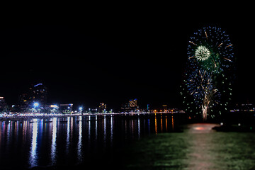 Thailand Shooting fireworks at night in Pattaya, Chonburi Province