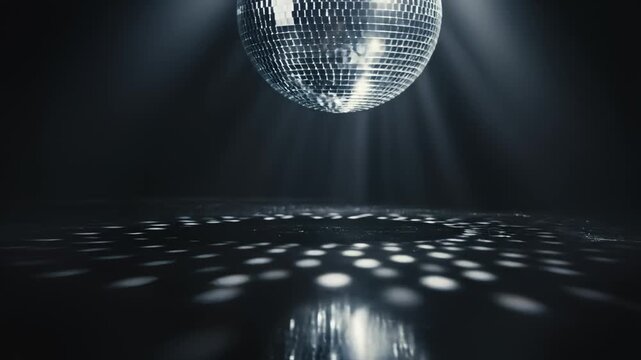 Disco Ball Spinning and Reflecting Light Onto Dance Floor