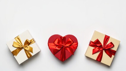 Three gift boxes with heart-shaped box in center for valentine's day