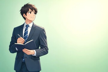 メモを取りながら考える若いビジネスマンのイメージ