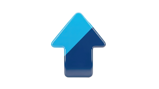 3D Glossy Blue Arrow Up Icon on transparent background - Powered by Adobe