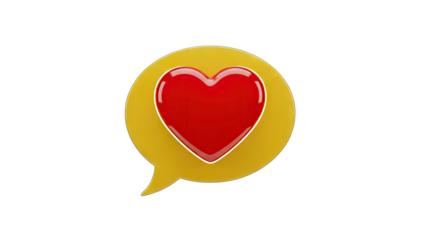 3D Heart in a speech bubble icon on transparent background