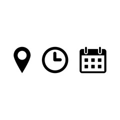 Date Time Location Icon &ndash; Calendar Clock Pin Symbol