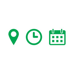 Date Time Location Icon &ndash; Calendar Clock Pin Symbol