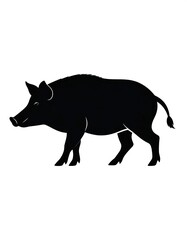 Fototapeta premium Black silhouette of a wild boar standing on a white background
