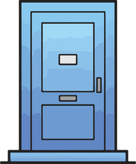Blue Cartoon Style Vector Graphic Illustration of a Refrigerator with Open Door and Shelves Inside