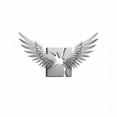 Fototapeta premium Abstract Image of Wings Attached to a Cracked Square Graphic Element Isolated on White