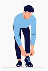 Person tying shoelaces on dark blue sneakers