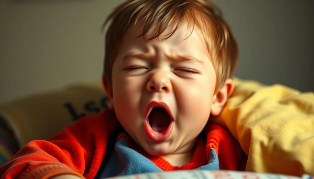 Child stifles a yawn, sleepy eyes droop, ready for a nap,  drowsy,  exhaustion