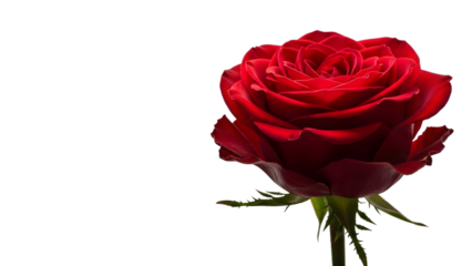 Close up of single red rose on transparent background for valentines day or romance
