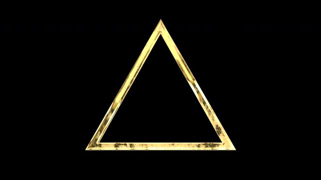 Gold triangle symbol, light reflecting and patterns shifting, alpha channel