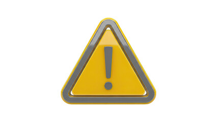3D Exclamation Mark Warning Sign on transparent background