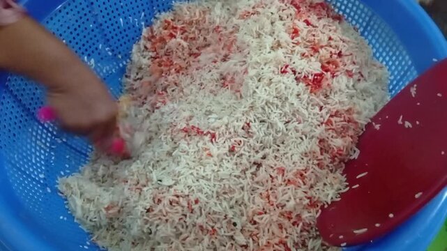 cooking rice mandhi on bowl