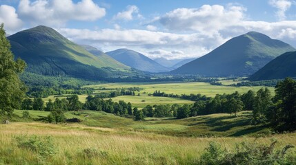 Obraz premium A highland valley where the air itself shimmers with visible heat haze in summer, distorting the distant mountains, atmospheric
