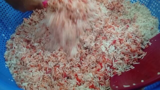 cooking rice mandhi on bowl