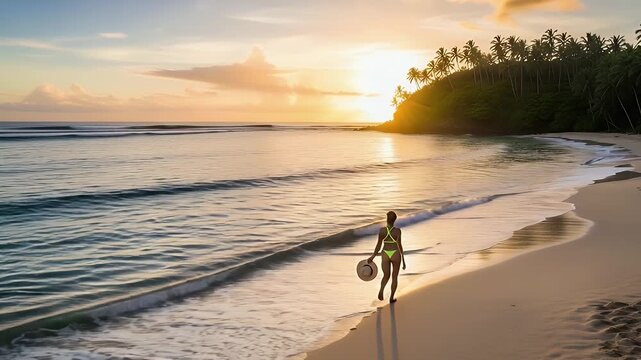 sunset beach sprint with frisbee along golden shoreline