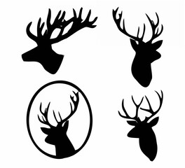 Deer Head Silhouettes - White...