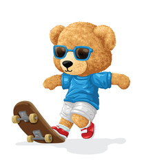 Cool bear vector illustration skateboarding
