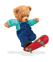 Skating bear vector illustration jumping trick

