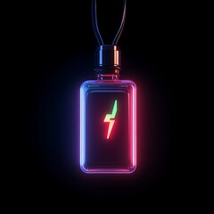 Neon-lit rectangular pendant with lightning bolt design