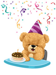Adorable birthday bear vector illustration sitting
