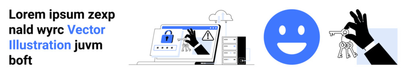 Fototapeta premium Cybersecurity awareness, data storage, online safety, secure access, technology management, digital security. A lock, server emotion and hand holding keys. Cybersecurity and online safety concept