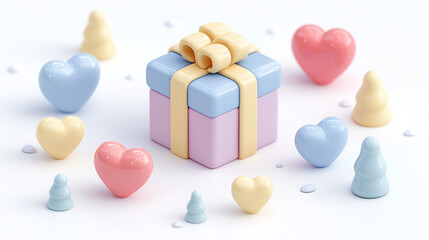 Gift box with hearts and trees