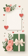 Romantic floral card with gift box