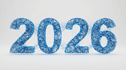 Futuristic 2026 New Year Number Made of Blue Digital Plexus Network Lines and Dots